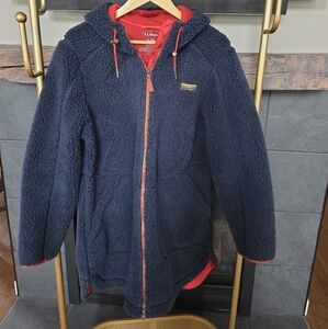 L.L. Bean Dark Blue Sherpa Fleece with Orange Accents